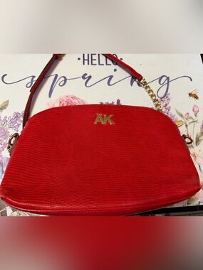 Red Crossbody Bag with Gold Chain Accent